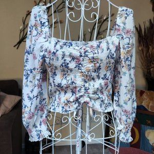 NWT Europa the Label floral print shirred crop top sz large